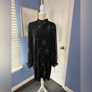 NWT - WHBM Celestial Sky Black Star-Print Long Sleeve Shift Dress